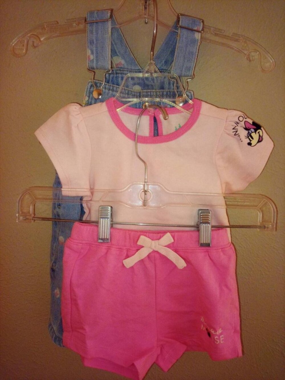 Disney Baby Girls Size 18 Months 3Piece Minnie Mouse Shortalls Short Set NWT